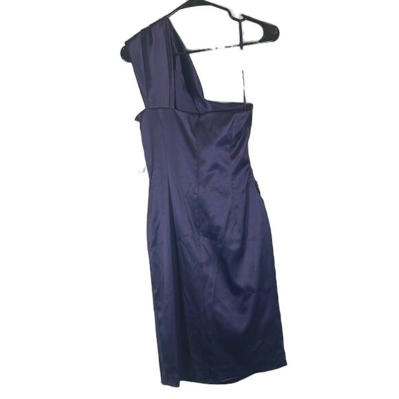Eliza J Purple Satin One Shoulder Rhinestone Waist Cocktail Dress Women Sz 8 - Picture 2 of 11